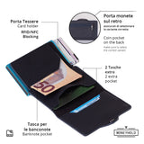 Moneyhold Porta Carte di Credito - Linea Smart / Blu Saffiano con Tasca Portamonete