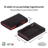 Moneyhold Porta Carte di Credito - Linea Smart / Carbon Nero-Rosso con Tasca Portamonete
