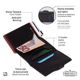 Moneyhold Porta Carte di Credito - Linea Smart / Carbon Nero-Rosso con Tasca Portamonete