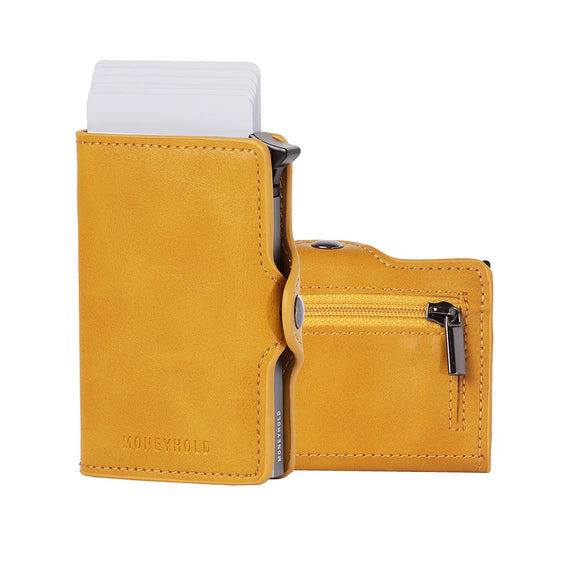 Moneyhold Porta Carte di Credito - Linea Smart / Giallo Ocra con Tasca Portamonete