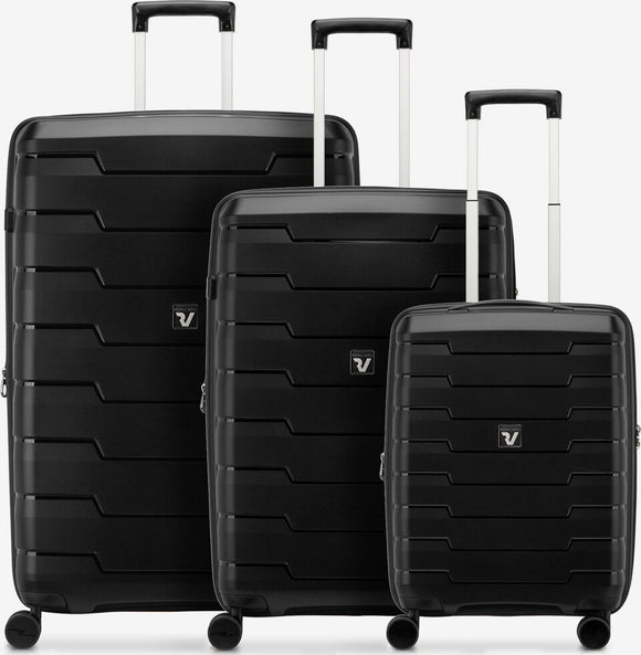 Roncato Skyline 2.0 Set di valigie 3 pezzi con espansione - Grande + Media + Cabina - Nero