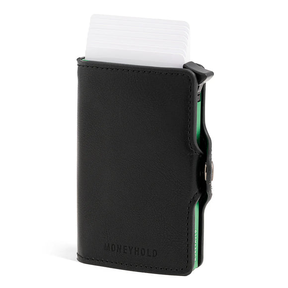Moneyhold Porta Carte di Credito - Linea Smart / Nero Verde con Zip per Monete