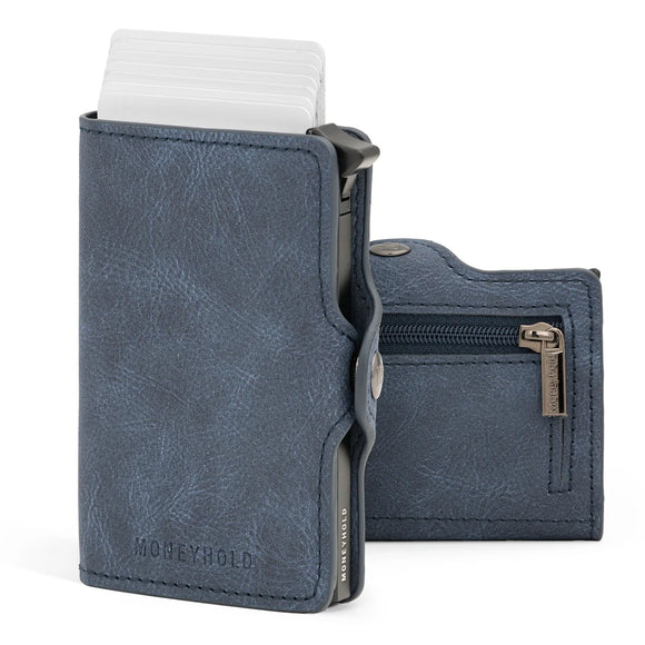 Moneyhold Porta Carte di Credito - Linea Smart / Blu Navy con Tasca Portamonete